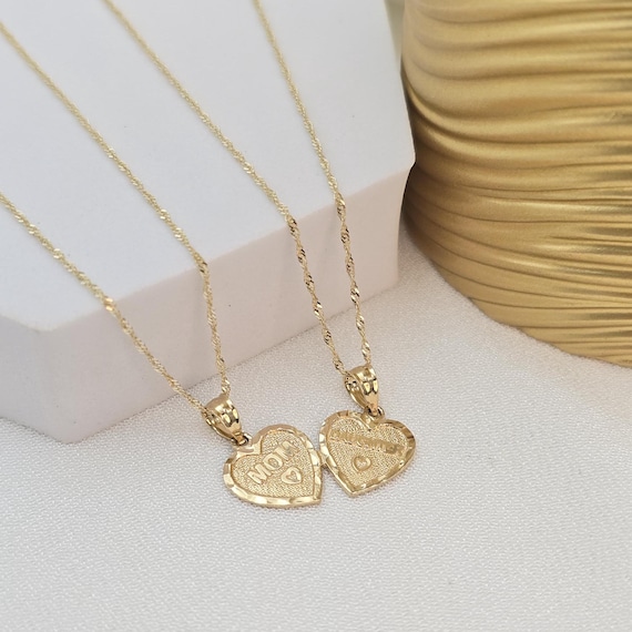 Solid 14k Gold Mom Daughter Breakable Heart Pendant for
