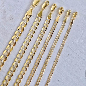 Massives 14k Gold Diamant geschliffener kubanischer Gliederarmband - 7 MM, 6 MM, 5 MM, 3,7 MM, 3 MM, 2,5 MM - Perfekt für Kinder & Frauen - Herren Armband