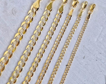 Solid 14k Gold Diamond Cut Cuban Link Bracelet - 7MM, 6MM, 5MM, 3.7MM, 3MM, 2.5MM - Perfect for kids & women - Mens Bracelet