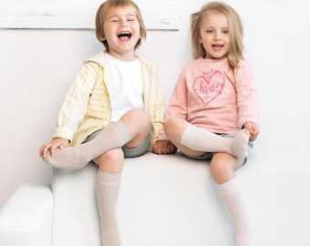 Girls Ribbed Knee High Socks Cotton Kids Knee Socks Toddler Baby Long Socks Soft School Uniform Socks for Boys Girls 15 Colors