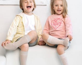 Kids Ribbed Knee High Socks, Cotton School Knee Socks, Toddler Knee Highs, Soft Ribbed Socks for Boys & Girls, Minimalist Basics