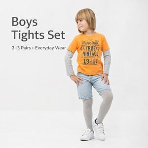 Boys Tights Set, Cotton Kids Pantyhose Bundle, Soft School Tights for Toddlers & Boys, Everyday Hosiery