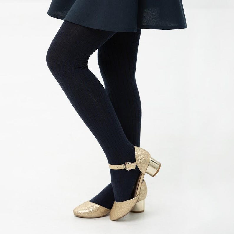 Navy Ribbed Tights for Kids | Classic Cotton Blend Toddler & Girls ...