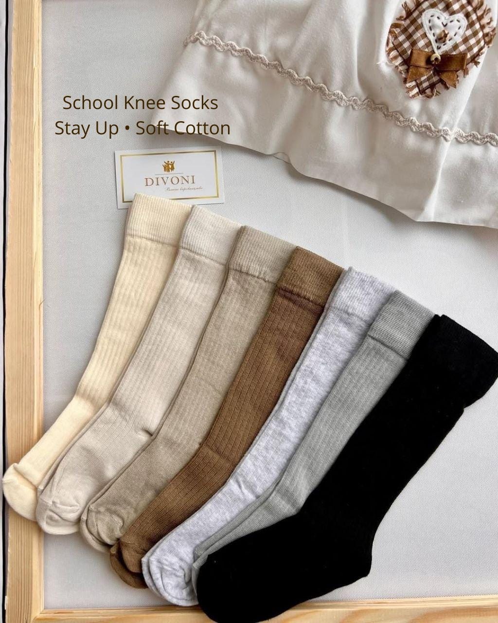 Ribbed Knee High Socks for Girls Cotton School Uniform Socks Kids 7-12 Years White Beige Grey Black Knee Socks