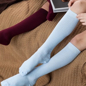 children&#39;s knee high socks, ribbed knee high socks, kids socks, 95% cotton, 15 colors