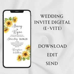Sunflower digital wedding invitation, electronic invite, iPhone evite , sunflower digital template for wedding, editable template, sms email