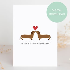 Biglietto d'anniversario stampabile per cani salsiccia, download digitale di biglietti d'auguri bassotto, stampa a casa