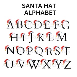 Alfabeto de sombrero de Santa, iniciales y letras de sombrero de Santa, alfabeto SVG de Navidad, archivo PNG, sublimación de Navidad png