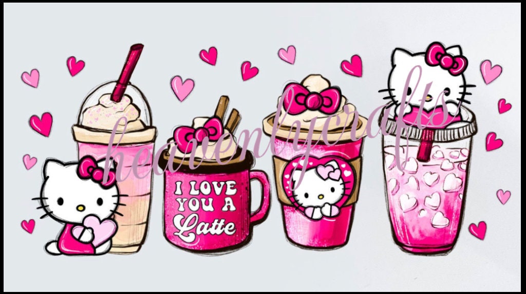 Valentines Day Kitty Pink PNG Wrap, 16oz Full wrap