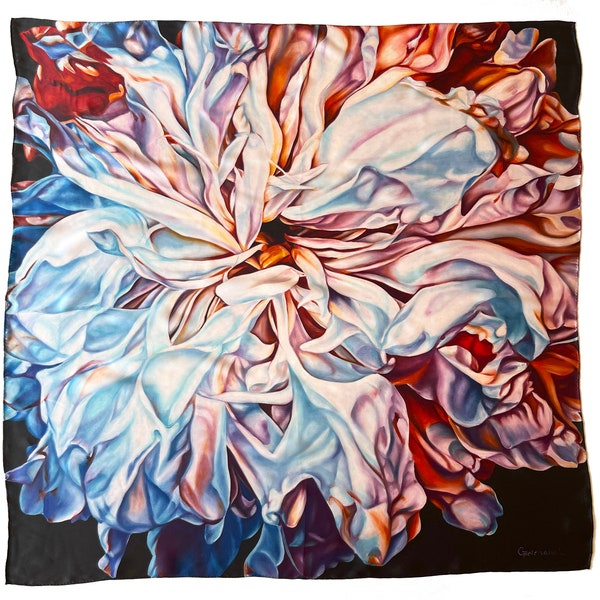 UNTAMED  100% silk satin scarf, hand rolled hem size 40"x40"