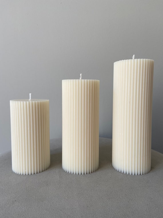 Trio of Wide Ribbed Pillar Candles Etsy
