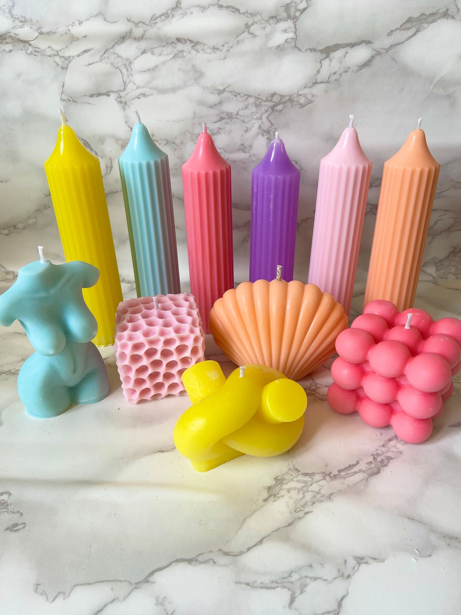 Pastel Coloured Candles Ridged Pillars Bubble Candle Torso Etsy