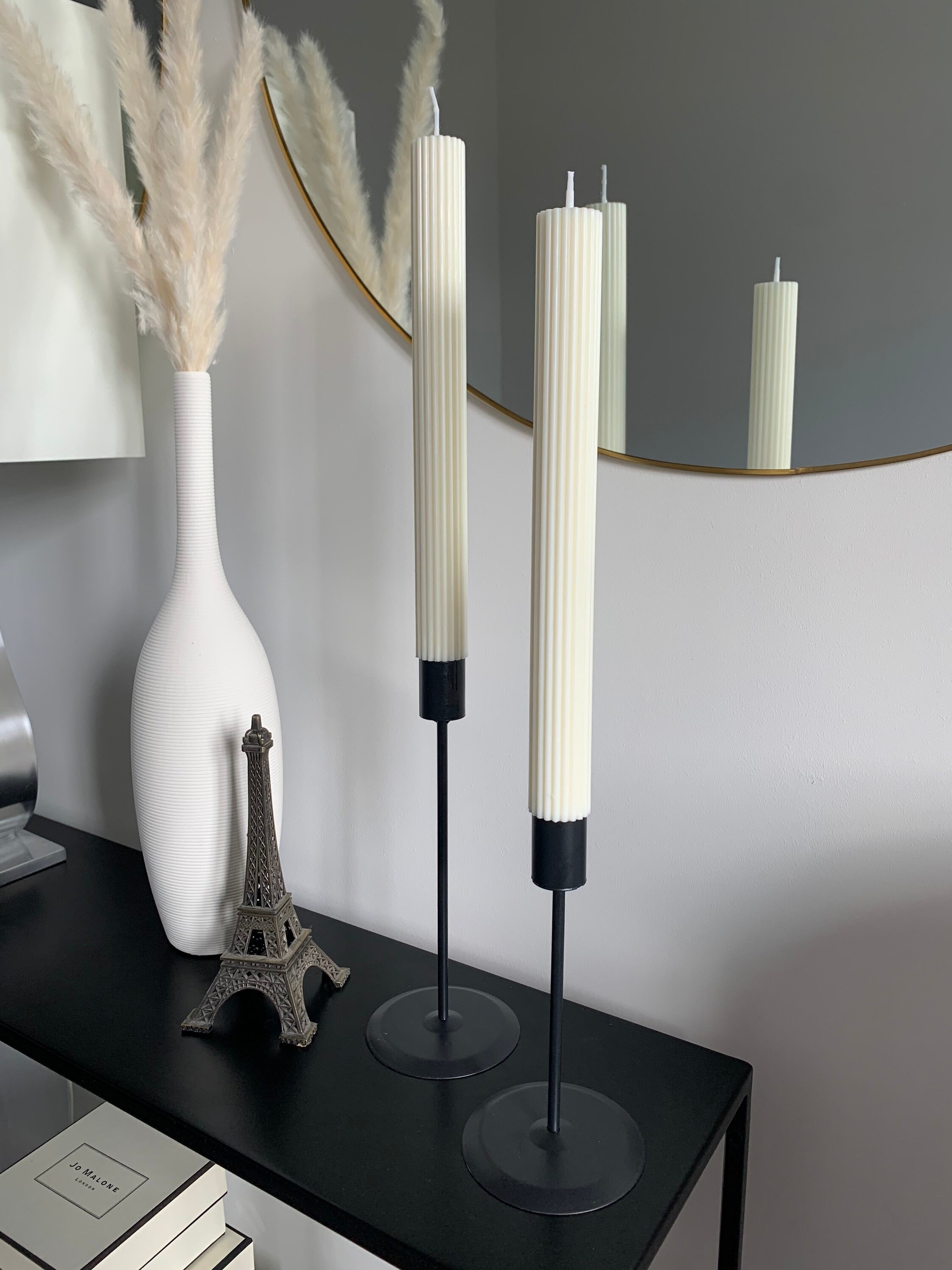 Tall thin Ridged FlatTop Pillar Candle with inbuilt plug that Etsy