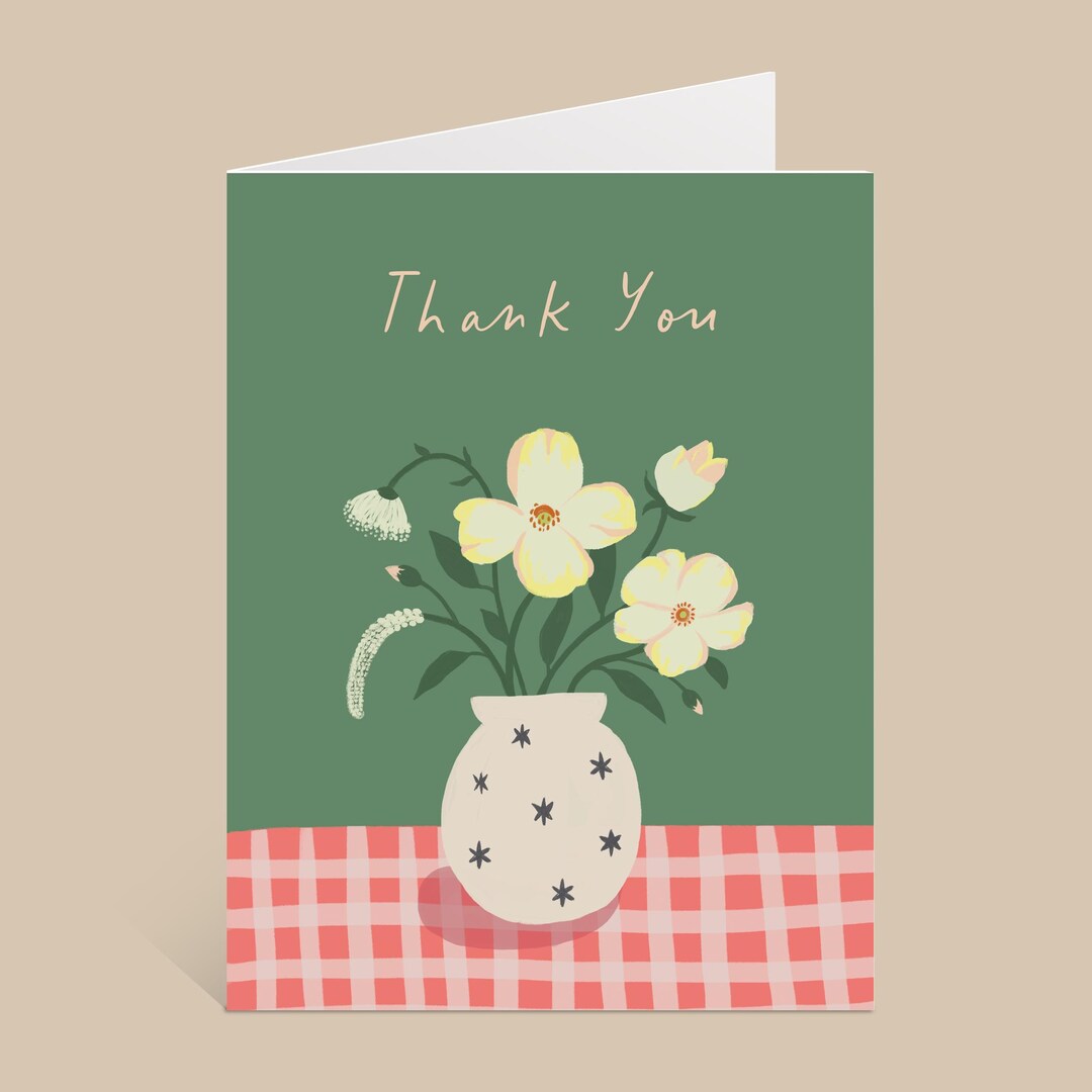 Flowers in a Vase Thank You Card - Handmade Greeting Card - Etsy