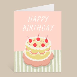 Cherry Cake Birthday Card - Handmade Greeting Card for Friends and Loved Ones - Happy Birthday