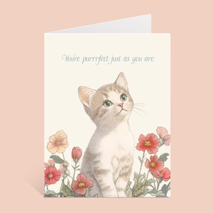 You're Purrfect Cat-kaart – Handgemaakte wenskaart voor aanmoediging en kattenliefhebbers