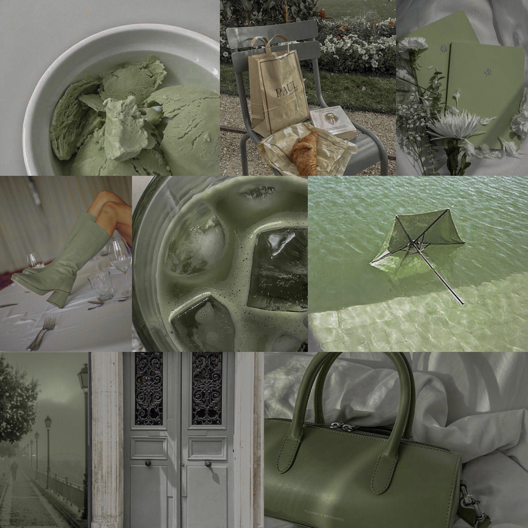Sage Green Collage Kit Light Green Olive Aesthetic Wall Etsy