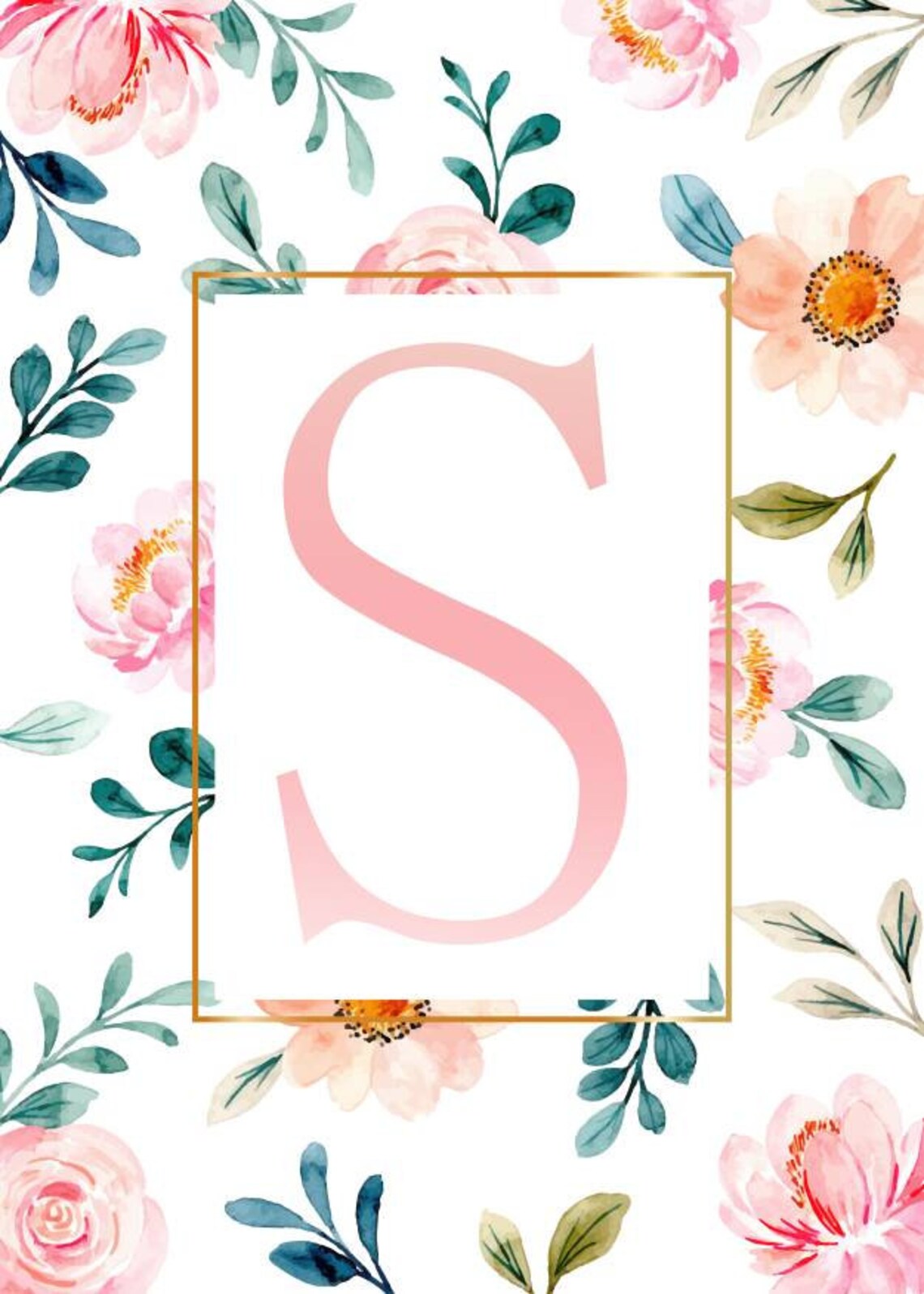 Floral Intial Letter Name Print Nursery Print Floral Wall - Etsy
