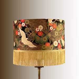 Luxury Oriental Japanese Cranes Lampshade - with Gold Fringe, Tassels