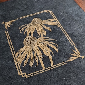 Echinacea - Goud op zwart - Originele linosnede - Limited edition- natuurkunst - natuurcadeau - natuurliefhebber cadeau - Moederdagcadeau