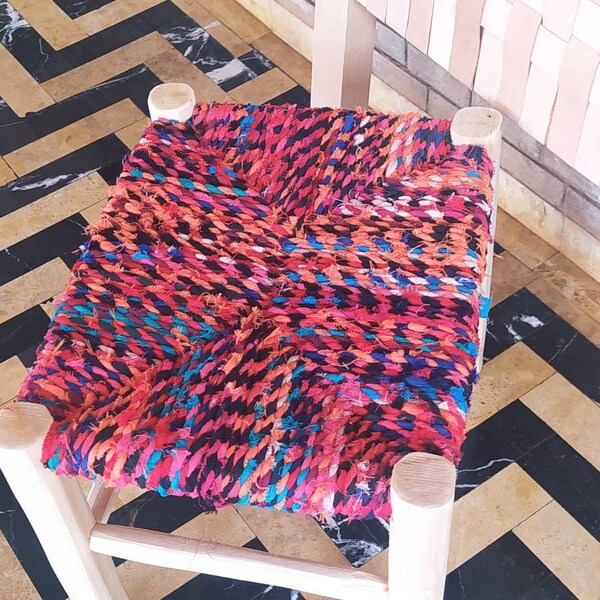 Moroccan bench boucherouite 50 cm, artisanal stool, morrocan bench, hand woven, stool, woven bench