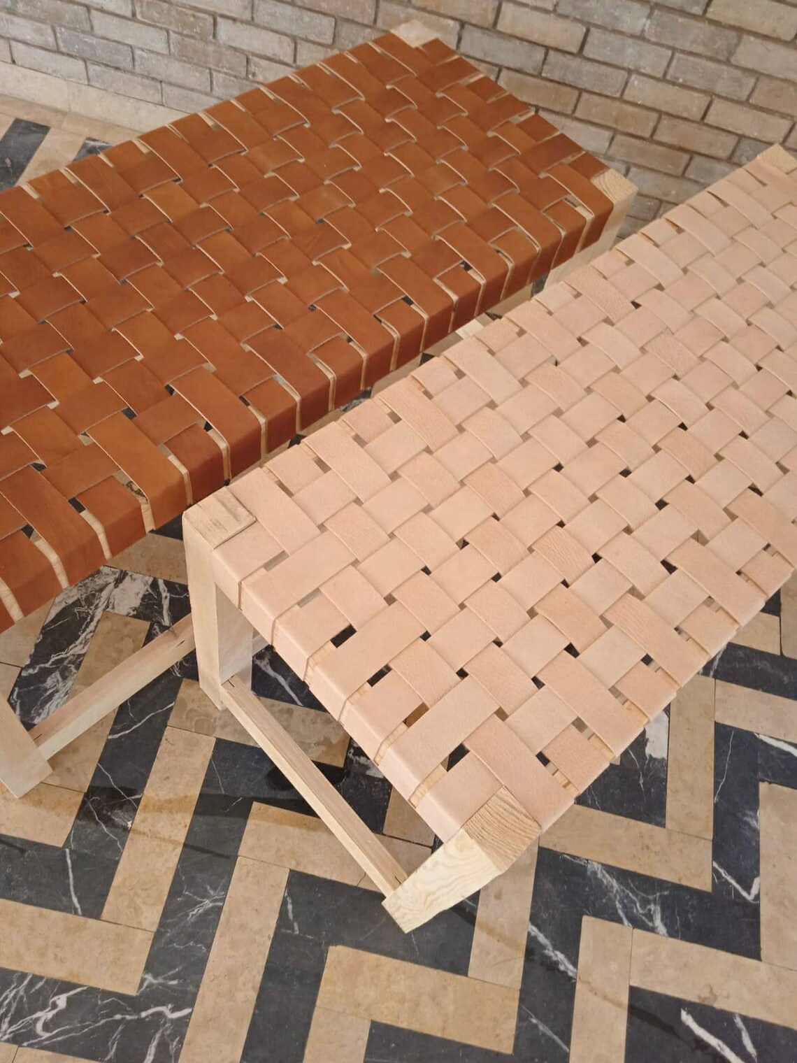 Leather Braided Bench Woven Leather Strap Bench Leather and Etsy