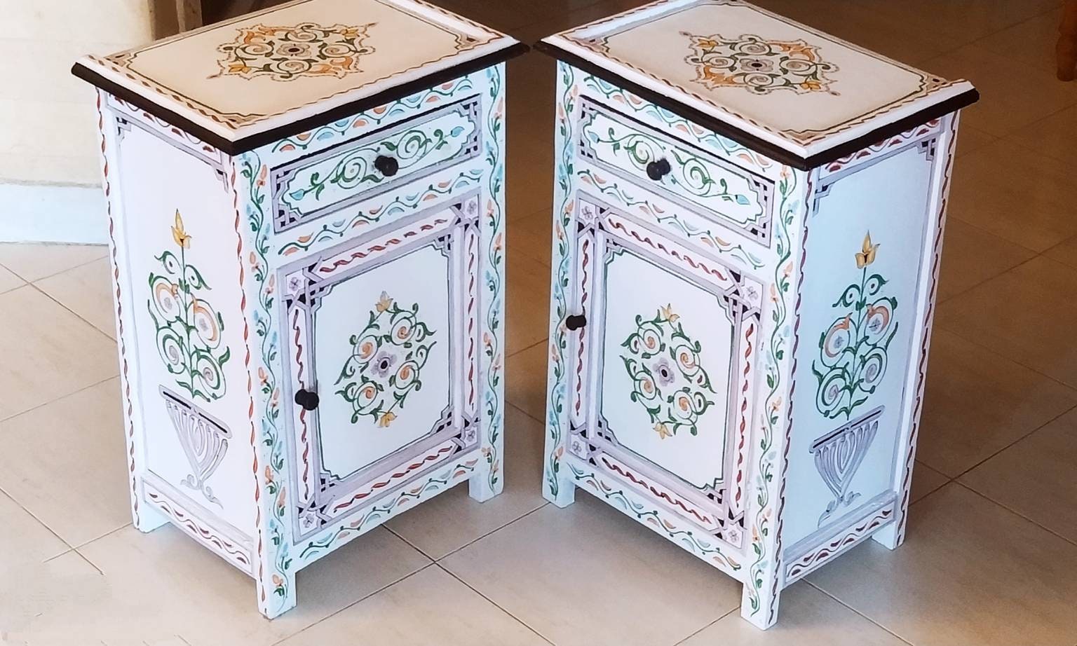 vintage bedside tables white