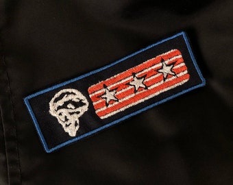 Cyberpunk skull stars and stripes dark blue embroidery jacket patch cosplay prop present dystopian futuristic future