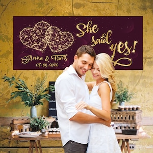 She said yes custom banner printable | Bridal shower signs | Hen party ideas | Bachelorette backdrop | Engagement decor | DIGITAL FILE