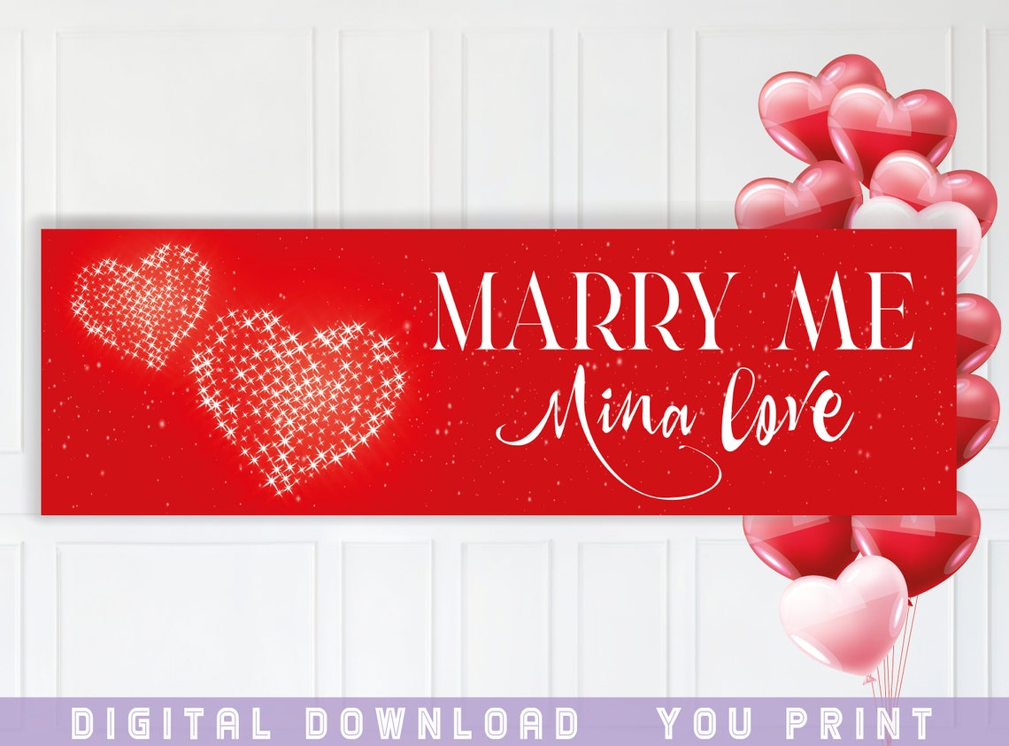 Will You Marry Me Banner Printable Unique Personalized Engagement Decor ...