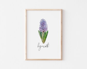 watercolor painting of Hyacinth flower, living room, kitchen, bedroom, printable wall decoration, postcard, watercolor art