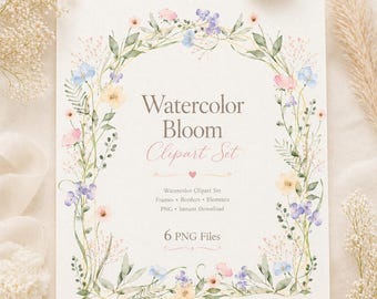 Watercolor Floral Clipart Set PNG Boho Wedding Digital Download