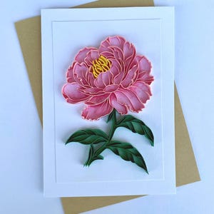 Carte Pivoine rose | Carte 3D faite main | Carte de fête des mères | Carte de remerciement | Carte d'anniversaire | Carte d'anniversaire | Carte vierge