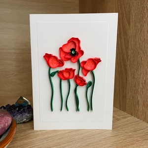 Carta Papaveri | Carta 3D fatta a mano | biglietto per la festa della mamma | Biglietto di ringraziamento | biglietto d'auguri | Biglietto d'anniversario | carta bianca | carta di matrimonio