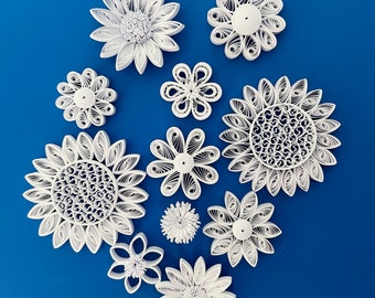 White flowers 11PCS / Quilling flowers lot / Paper flowers for handmade card, decor / Flower Embellishments / Wedding flowers