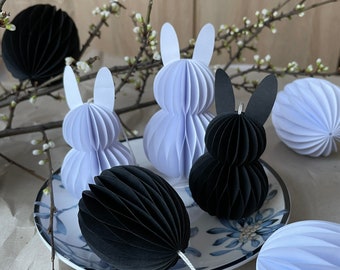 Easter bunny, Easter eggs, Easter wabeneier, black & white ornaments, honeycomb easter, paper egg, paper bunny, scandi decoration osterei