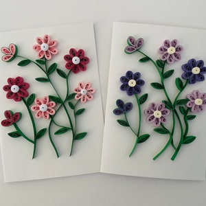 Carte matelassée tout usage | Carte d'anniversaire | carte d'anniversaire | carte de voeux | Carte Fleurs Quilling | carte faite à la main | carte de voeux d'été
