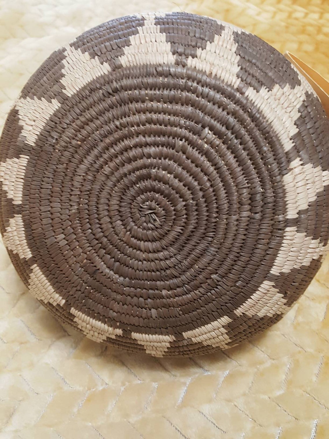 Handmade traditional Zulu basket with original tag and Etsy