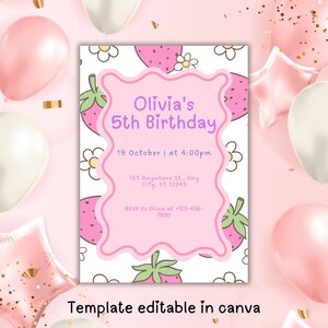 Cute Strawberry Party Invitation Template