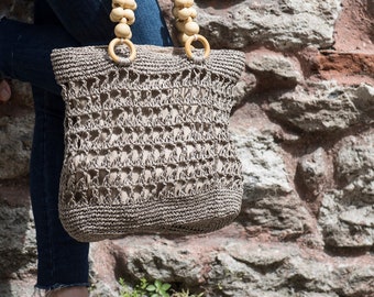 Bag, Womens Bag, Shoulder Bag, Shopping Bag, Tote Bag, Summer Bag, Raffia Bag, Dark Beige Bag, Mink Colour Bag, Handmade Bag, Crochet Bag