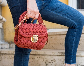 Borsa da donna, Borsa fatta a mano, Borsa all'uncinetto, Borsa a tracolla, Borsa in terracotta, Borsa estiva, Borsa in filato di cotone, Borsa a tracolla, Borsa a mano, Borsa di lusso
