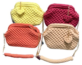 Handmade Crochet Bag, T Shirt Yarn Bag, Crochet Shoulder Bag, Recycled Yarn Bag, Handmade Summer Bag, Handmade Capri Bag