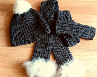 Alpaca Hat Set, Alpaca Winter Set, Warm Winter Set, Women's Winter Hat Set, Hat-Gloves-Scarf Combo, Hat-Gloves-Scarf Set, Hat-Scarf-Mittens
