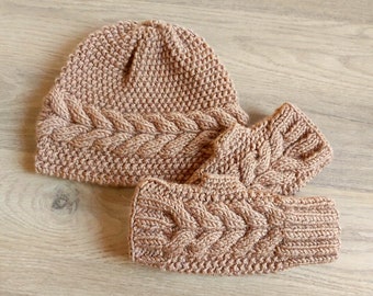 Alpaca Hat Gloves Set, Alpaca Winter Warm Beanie Hat and Gloves Set for Women, 3 Pcs Beige, Alpaca Hat Gloves Set, Alpaca Hat Mittens Set