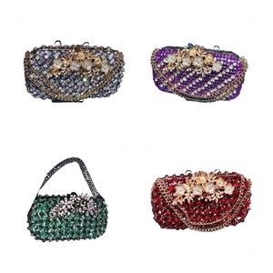 Evening Bag, Rhinestone Bag, Bridal Bag, Crystal Bag, Silver Evening Bag, Purple Evening Bag, Green Evening Bag, Red Evening Bag
