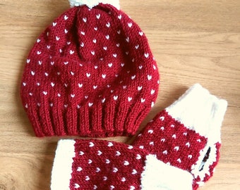 Winter Warm Knitted Beanie Hat and Gloves Set for Women, 3 Pcs Set, Wool Hat Gloves Set, Wool Hat Mittens Set, Knitted Beanie Hat Set