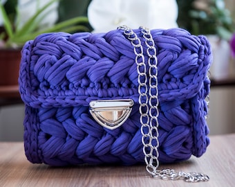 Borsa, Borsa donna, Borsa a tracolla, Borsa all'uncinetto, Borsa fatta a mano, Borsa viola, Borsa donna, Borsa a tracolla, Borsa estiva, Borsa da sera, Borsa in filato t camicia