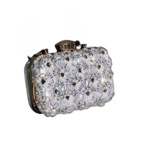 White Evening Bag, Bridal Bag, Handmade Bag, Rhinestone Bag, Bridal Handbag, Bridal Clutch, White Bag, White Clutch