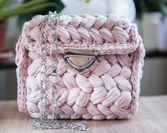 Bag, Womens Bag, Shoulder Bag, Crossbody Bag, Crochet Bag, Handmade Bag, Summer Bag, T Shirt Yarn Bag, Pink Bag, Dust Pink Bag, Luxury Bag