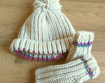 Wool Hat and Gloves Set, Womens Hat Gloves Set, Ecru Winter sets, Hat Gloves Set, Hat Mittens Set, Luxury Wool Hat Gloves Set